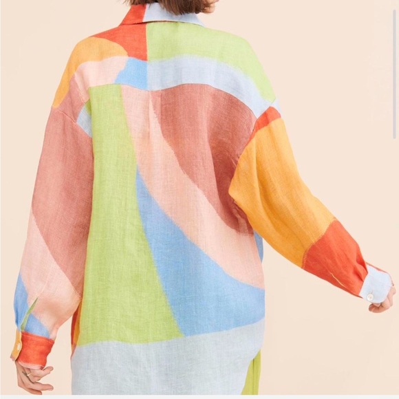 Vitamin A Multicolor Abstract Button-Down Shirt - Orange, Pink, Blue, Green - Picture 3 of 10